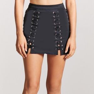 Black Mini lace-up skirt with silver detailing